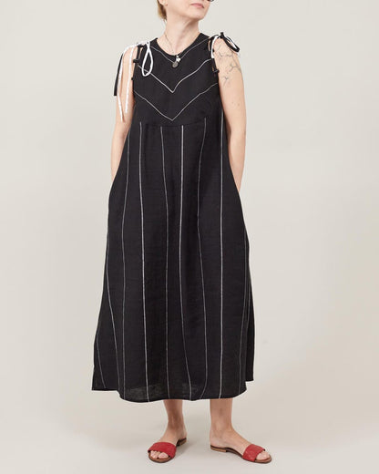 Striped Linen Maxi Dress – A-Line, Adjustable Ties by Fine Thee, product image 6