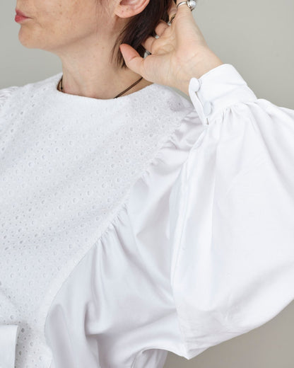 White Cotton Midi Dress – Puffed Sleeves, Tie Waist by Fine Thee, product image 7
