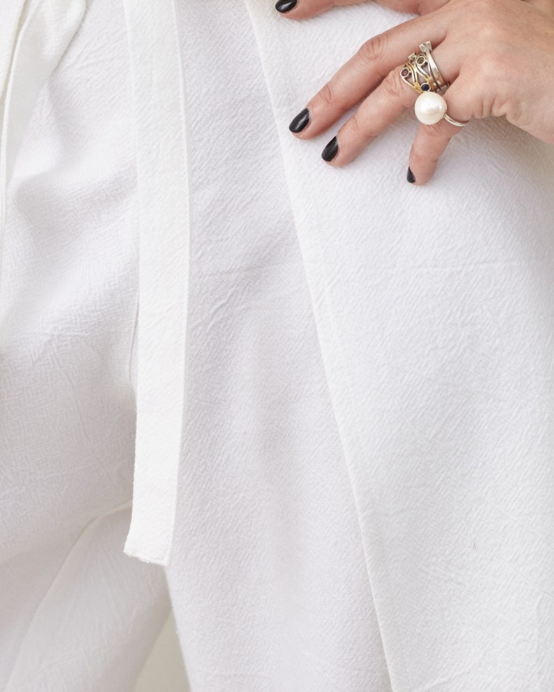White Wrap Pants – Cropped Wide Leg, Tie Waist by Fine Thee, product image 5