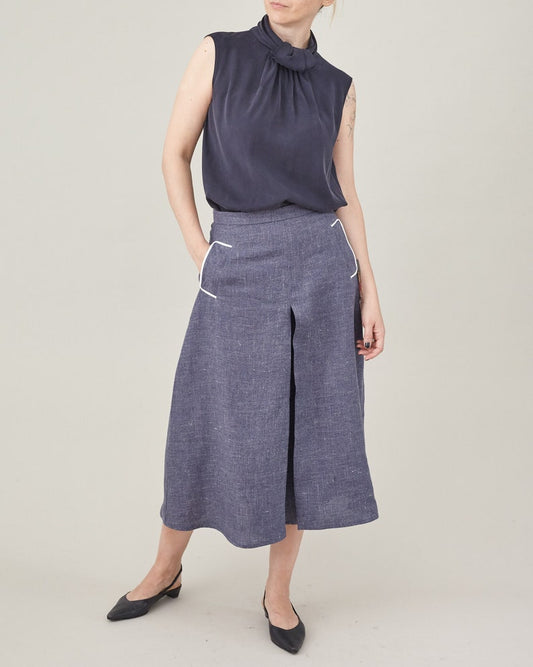 Wide-Leg Linen Culotte Pants – Pleated Skirt Silhouette by Fine Thee, product image 1