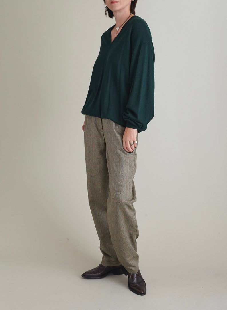 Silk - Wool Pants for Women Size XXS - XXL | Fall, Spring Tailored Trousers with High Waist and Pleats in Herringbone Design FTN1_98WOL_SIL