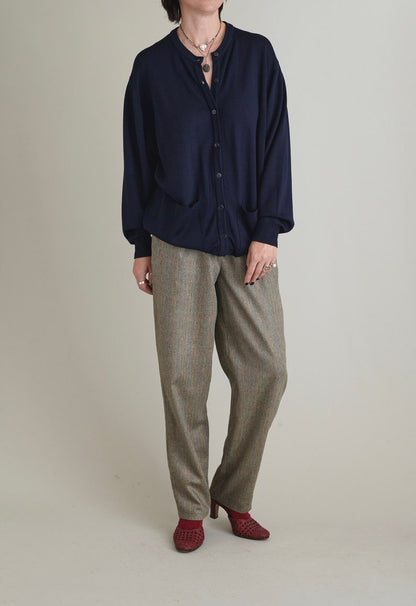 Silk - Wool Pants for Women Size XXS - XXL | Fall, Spring Tailored Trousers with High Waist and Pleats in Herringbone Design FTN1_98WOL_SIL