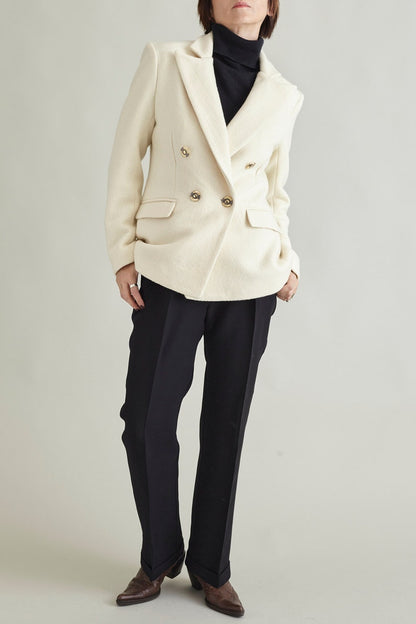 Handmade Wool Blazer for Women, White Tweed Suit Jacket, Double Breasted Cut, Elegant Classic Design, Premium Italian Fabrics, Bold Colors