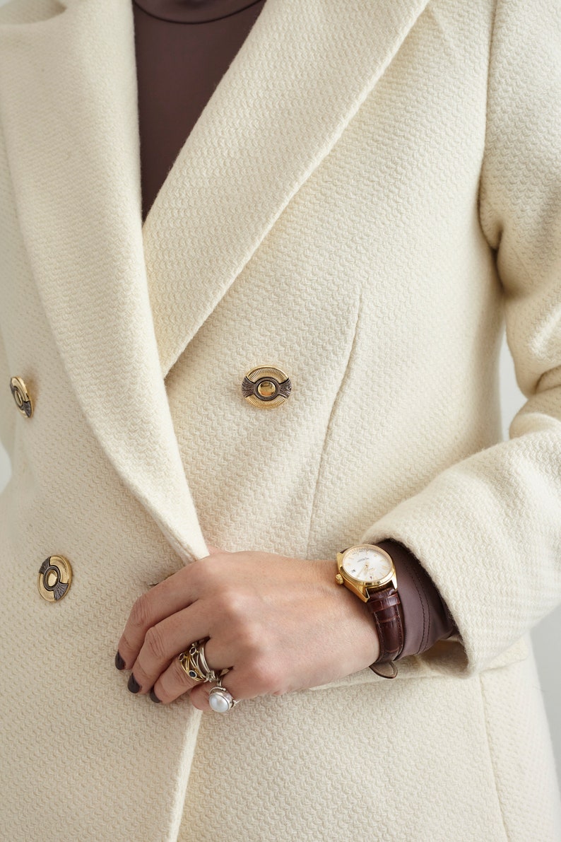Handmade Wool Blazer for Women, White Tweed Suit Jacket, Double Breasted Cut, Elegant Classic Design, Premium Italian Fabrics, Bold Colors