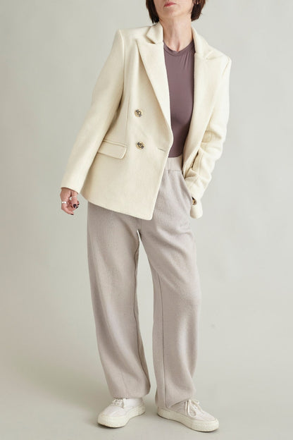 Handmade Wool Blazer for Women, White Tweed Suit Jacket, Double Breasted Cut, Elegant Classic Design, Premium Italian Fabrics, Bold Colors