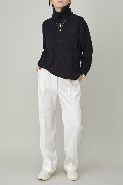 White Wool Pants for Women, Pleated, High Waist Straight-Leg Tailored Trousers with Ironed Crease, Elegant Bottoms for Formal Outfits