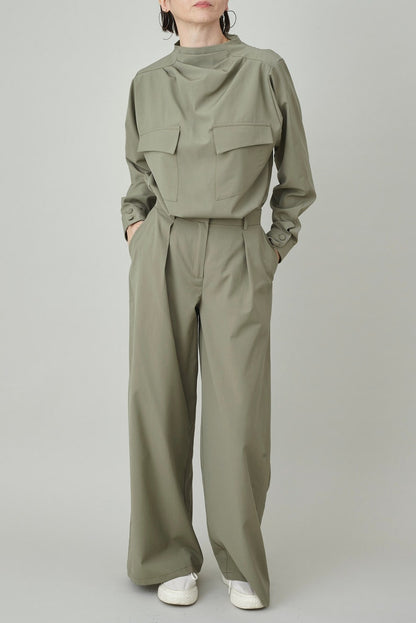 Custom Wool Two Piece Set | Drape Collar Blouse + Wide-Leg Pants | Quiet Luxury Monochrome Suit | Tailored Workwear for Women