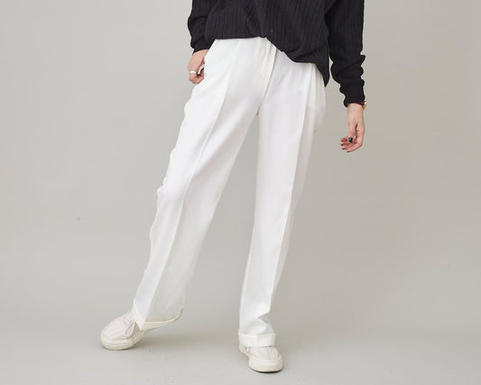 White Wool Pants for Women, Pleated, High Waist Straight-Leg Tailored Trousers with Ironed Crease, Elegant Bottoms for Formal Outfits