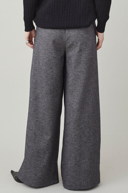 Handmade Wide Leg Pants for Women, Custom Tailored Trousers with High Rise and Pleats, Grey Herringbone Print Soft Cotton Spring Fall Pants