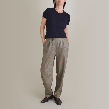 Silk - Wool Pants for Women Size XXS - XXL | Fall, Spring Tailored Trousers with High Waist and Pleats in Herringbone Design FTN1_98WOL_SIL