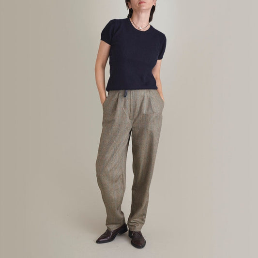 Silk - Wool Pants for Women Size XXS - XXL | Fall, Spring Tailored Trousers with High Waist and Pleats in Herringbone Design FTN1_98WOL_SIL