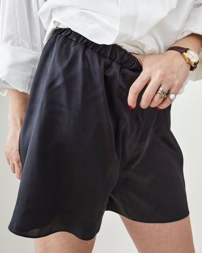 Handmade 100% Silk Shorts for Women, Wrap Boxer Design with Elastic Waist, White, Black Sporty Chic Summer Shorts