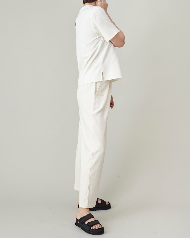 100% Silk White Pants for Women, Breezy Summer Trousers, Cropped Tapered Design with Pleated High Waist, Custom Size & Length