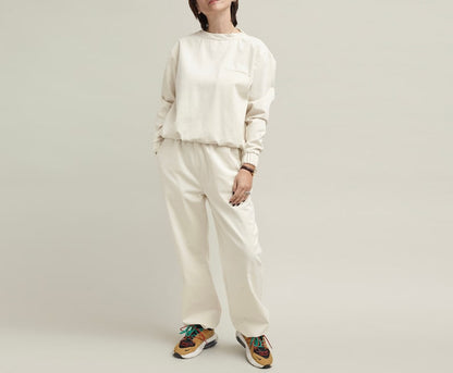Two Piece Set with Sweat Pants and Sweat Blouse | White Pants with Elastic Waist and Matching Top