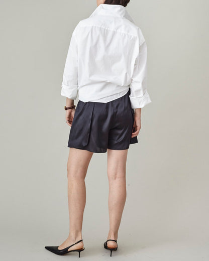 Handmade 100% Silk Shorts for Women, Wrap Boxer Design with Elastic Waist, White, Black Sporty Chic Summer Shorts