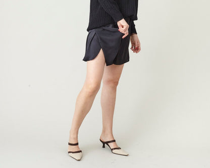 Handmade 100% Silk Shorts for Women, Wrap Boxer Design with Elastic Waist, White, Black Sporty Chic Summer Shorts