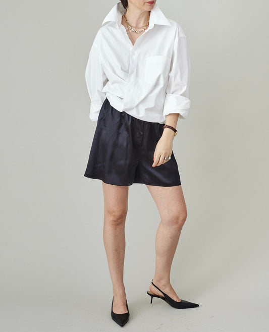 Handmade 100% Silk Shorts for Women, Wrap Boxer Design with Elastic Waist, White, Black Sporty Chic Summer Shorts
