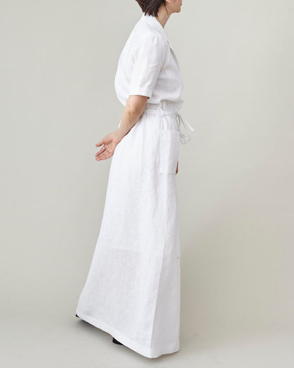 White Linen Maxi Dress for Women, Front Button Summer Dress with Tie Waist and Pockets, more Colors Option