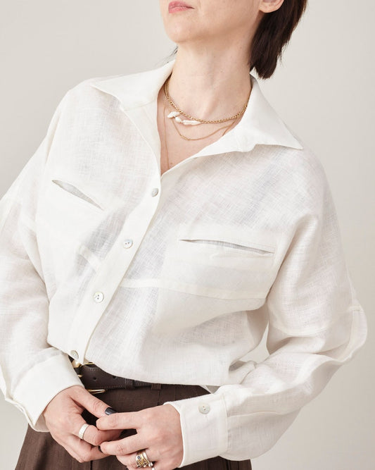 100% Linen Blouse for Women – Long Sleeve Relaxed Fit Top for Spring Summer, Vintage Inspired Shirt, Chic Casual Linen Clothing for Work