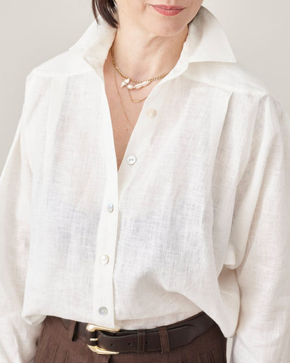 Handmade Linen Shirt for Women, Elegant Long Sleeve Blouse with Shoulder Yoke and Pleats, Relaxed Fit Design, More Color Options
