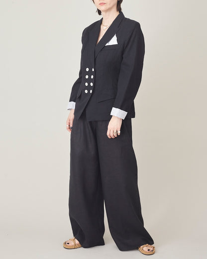 Black Linen Pants for Women, Wide Leg, Pleated High Waist, Flowy Trousers with Pockets, Chic Summer Bottoms, More Color Options