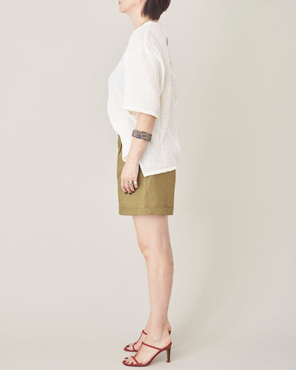 Olive Linen Shorts for Women Size XXS - XXL | High Waisted, Pleated Linen Short Pants | Casual Bermudas