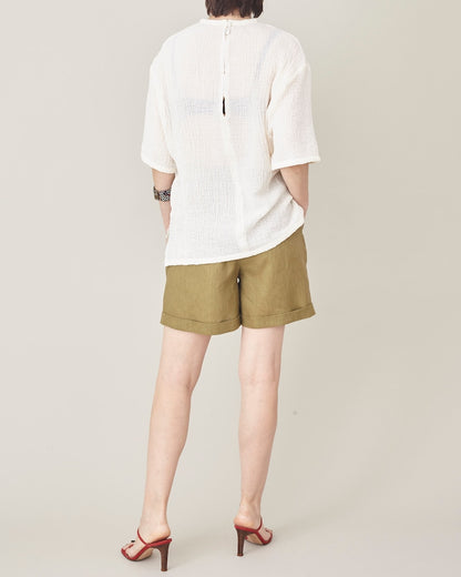 Olive Linen Shorts for Women Size XXS - XXL | High Waisted, Pleated Linen Short Pants | Casual Bermudas