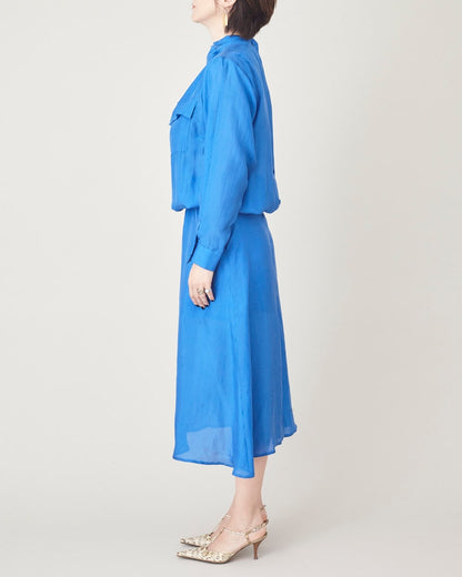 Handmade 100% Silk Dress for Women, Elegant Back Buttons Midi Dress with Long Sleeves and Pockets, Custom Length, More Color Options