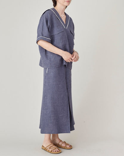 Coastal Linen 2 Piece Set for Women – Sailor Collar Blouse & Wide-Leg Culottes – 100% Linen Matching Set – Summer Outfit Custom