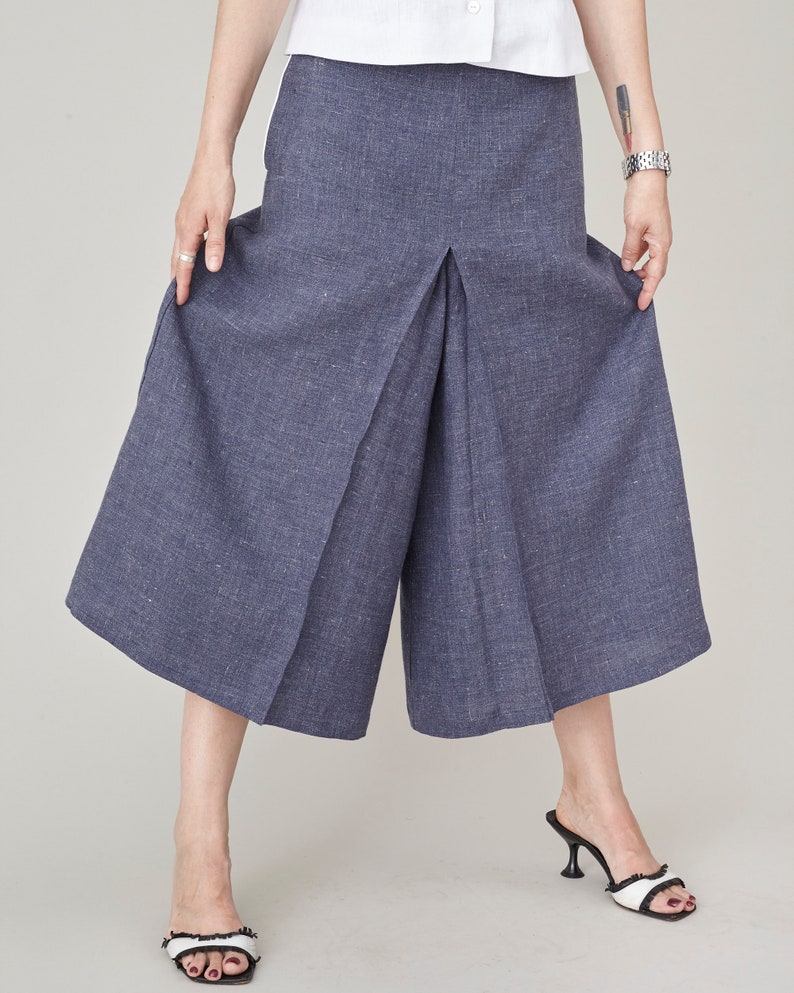 Coastal Linen 2 Piece Set for Women – Sailor Collar Blouse & Wide-Leg Culottes – 100% Linen Matching Set – Summer Outfit Custom