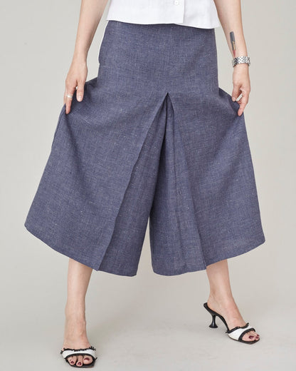 Coastal Linen 2 Piece Set for Women – Sailor Collar Blouse & Wide-Leg Culottes – 100% Linen Matching Set – Summer Outfit Custom