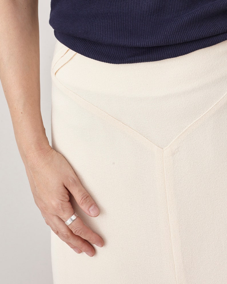 Handmade 100% Wool White Midi Skirt with Yoke, Double Pleat, A-Line Design for Chic Business Outfits, More Colors Available FTN49_61WOL