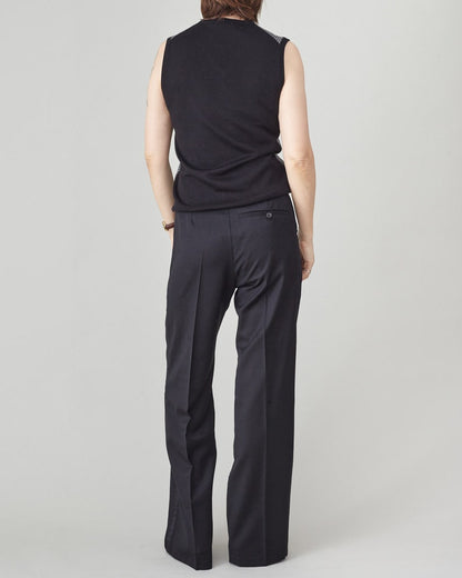 Black Wool Tuxedo Pants – Women’s Straight Leg Trousers with 100% Silk Side Stripe, Custom Size Wedding Guest Pants Outfit