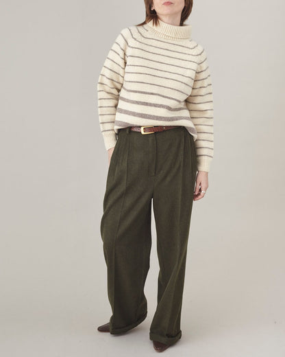 Handmade 100% Cashmere Dress Pants for Women, Elegant Wide-Leg, High-Rise, Pleated Winter Trousers, Thick, Warm Pants: Black, Beige, Khaki