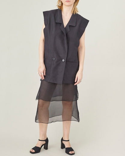 Handmade 100% Silk Blazer for Women, Strong Shoulders, Black Sleeveless Blazer for Parties and Formal Events