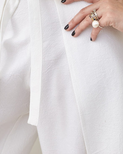 Wide-Leg, Cropped Summer Trousers with Tie Waist, Wrap Design, Elegant White Loungewear in Cotton, Linen, or Silk