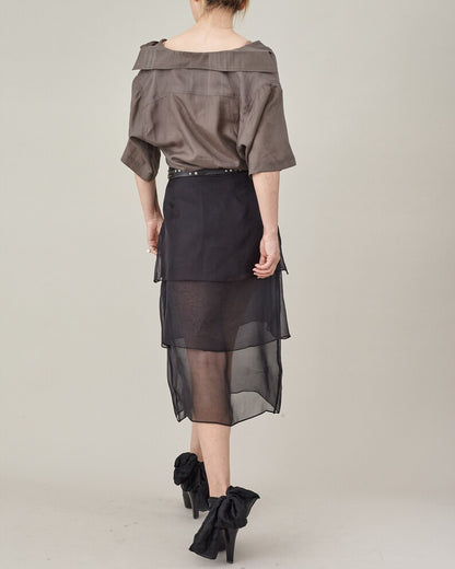 100% Silk Short Sleeve Shirt for Women | Straight Cut, Relaxed Fit Summer Blouse in Taupe