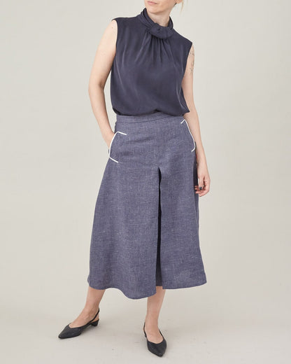 Elegant Linen Skirt Pants for Women, Chic Summer Culottes in Versatile Colors, with Pockets