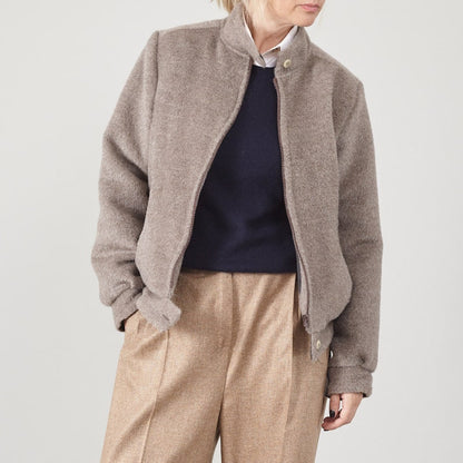Handmade Luxurious Alpaca Wool Winter Bomber Jacket for Women - Fluffy Super Chic Instant Warmth and Softness - 3 Colors Taupe, Grey, Purple