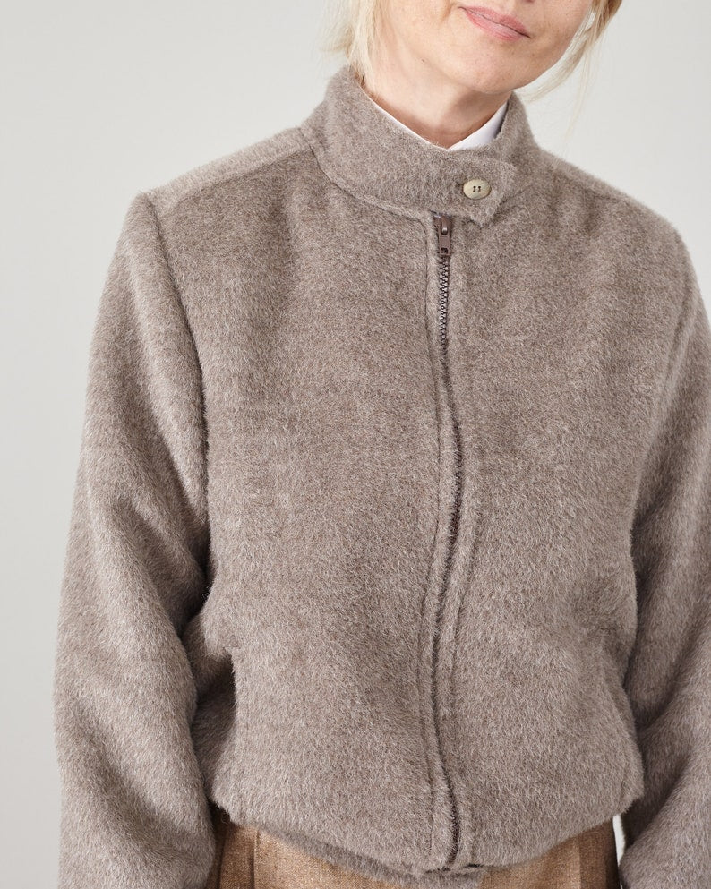 Handmade Luxurious Alpaca Wool Winter Bomber Jacket for Women - Fluffy Super Chic Instant Warmth and Softness - 3 Colors Taupe, Grey, Purple