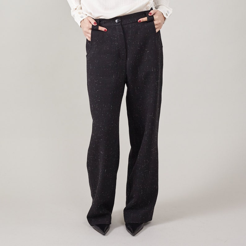 Handmade Thick 100% Wool Pants for Women, Mid Waist, Straight Cut, Loose Fit Warm Winter Trousers, Fully Lined. In Black, Khaki, Grey, Navy