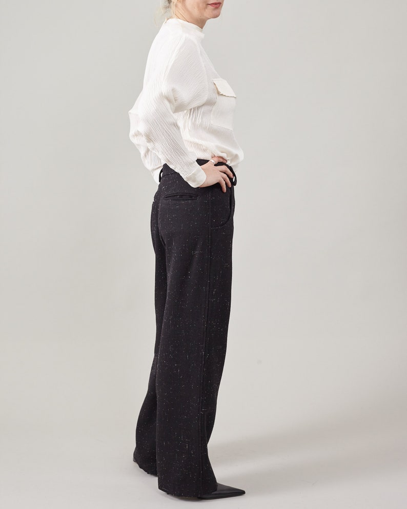 Handmade Thick 100% Wool Pants for Women, Mid Waist, Straight Cut, Loose Fit Warm Winter Trousers, Fully Lined. In Black, Khaki, Grey, Navy