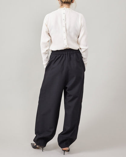 Elegant Genie Pants in Black 100% Wool, Pleated High Waist, Balloon Leg Tailored Trousers for Spring - Fall