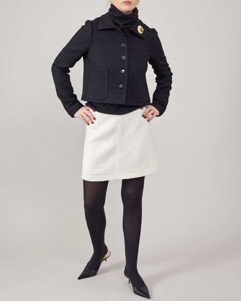 Handmade Women's Wool Blazer, Classic Cropped Black Tweed Tailored Jacket, High End Ladies' Office Outerwear, Executive Wear in More Colors