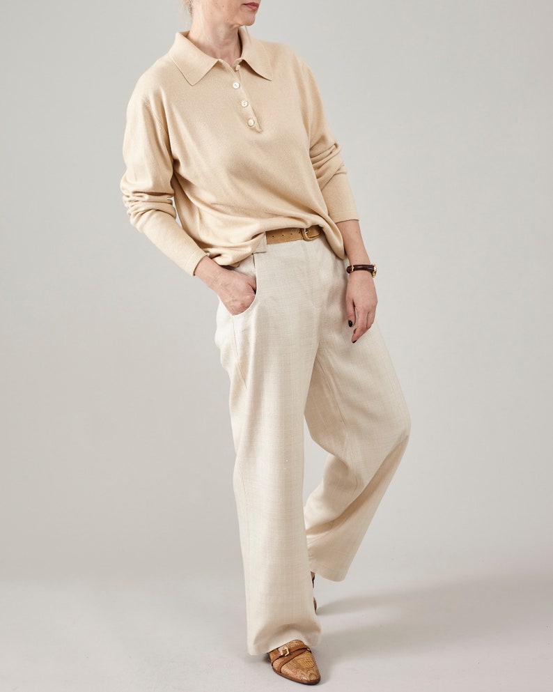 Handmade 100% Silk Pants for Women, Straight Cut, Loose Fit Tailored Trousers for Spring - Summer, Elegant Pants in Light Beige, Grey, Red