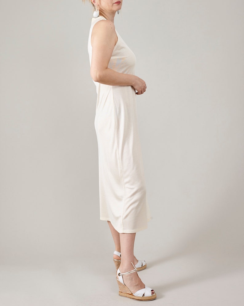 Pure Silk Midi Dress for Women in Butter White, Sleeveless, See Through Dress for Festivals and Summer Vacation