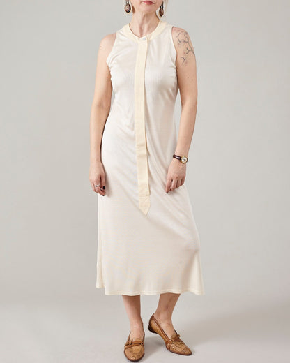 Pure Silk Midi Dress for Women in Butter White, Sleeveless, See Through Dress for Festivals and Summer Vacation