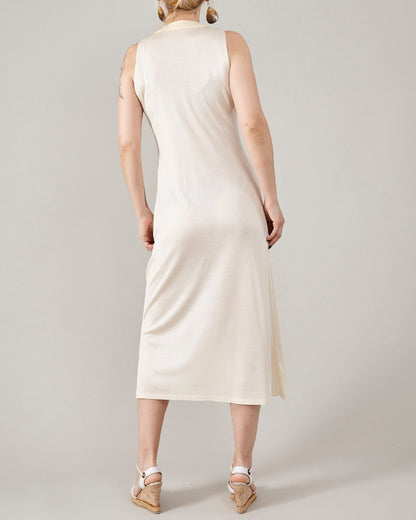Pure Silk Midi Dress for Women in Butter White, Sleeveless, See Through Dress for Festivals and Summer Vacation