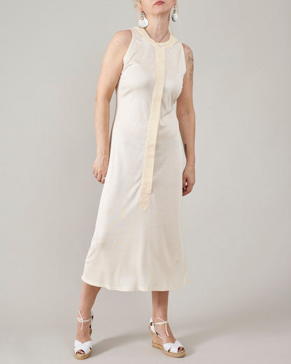 Pure Silk Midi Dress for Women in Butter White, Sleeveless, See Through Dress for Festivals and Summer Vacation