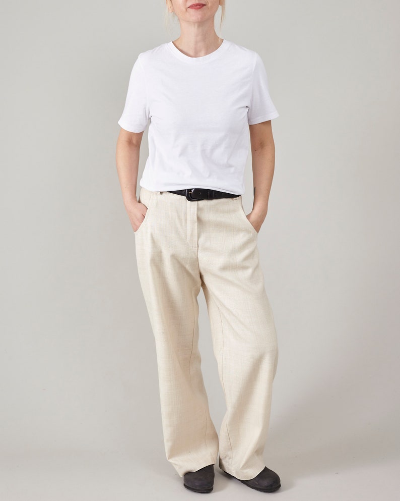 Handmade 100% Silk Pants for Women, Straight Cut, Loose Fit Tailored Trousers for Spring - Summer, Elegant Pants in Light Beige, Grey, Red